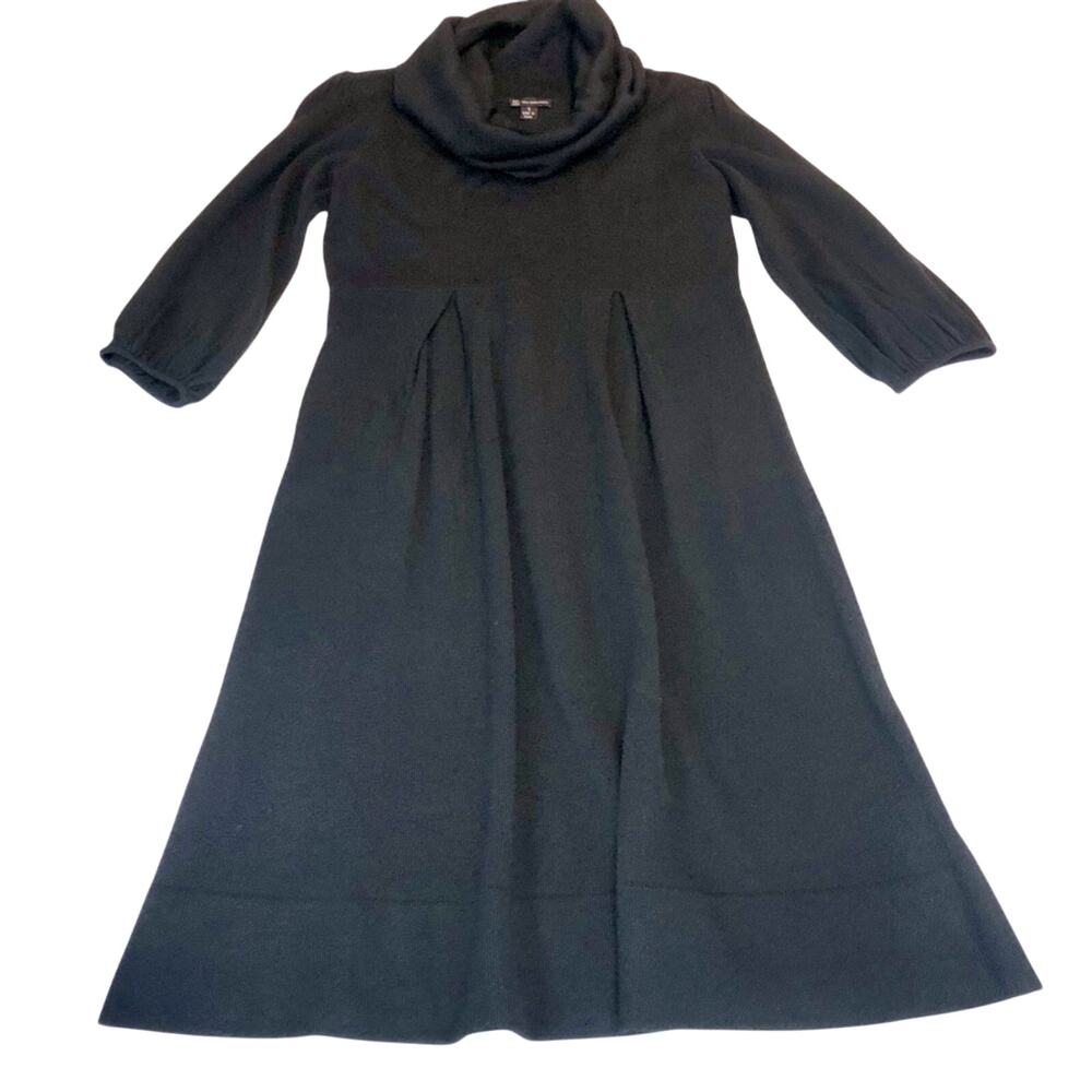 New Directions Black Sweater Dress Empire Waist Small Pleats Cowl Neckline - Picture 14 of 16